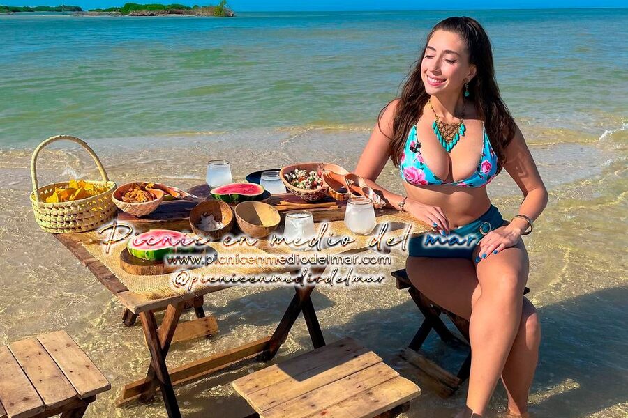 Picnic en mesa privada tradicional en el mar de Sisal